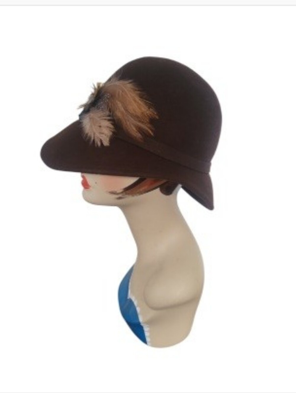 Vintage Magid Chocolate Brown Felt Cloche Hat With Feather Accent Boho ~Flapper - Picture 2 of 8